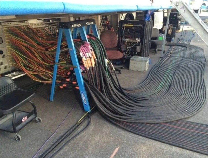 Bundled broadcast fiber and cable runs Daniel deployed backstage at Super Bowl 50